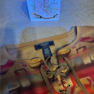 Chaps Multicolor Lace-Up Top